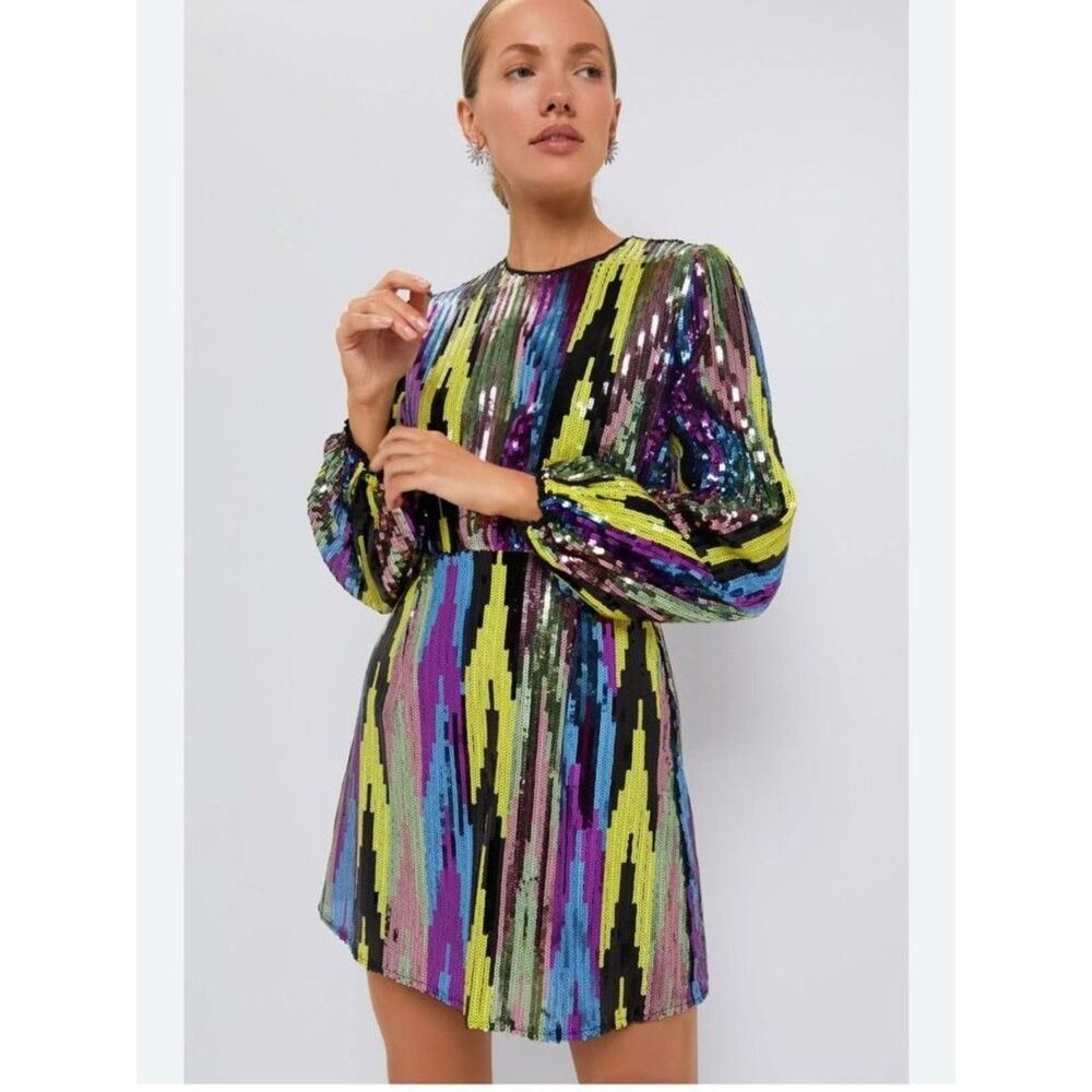 Pomander Place Multicolor Sequin Long Sleeve Lola Mini Dress NWT Size Medium